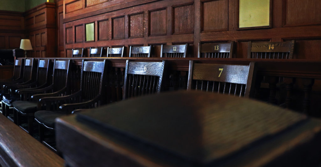 Juror seating in a court room.